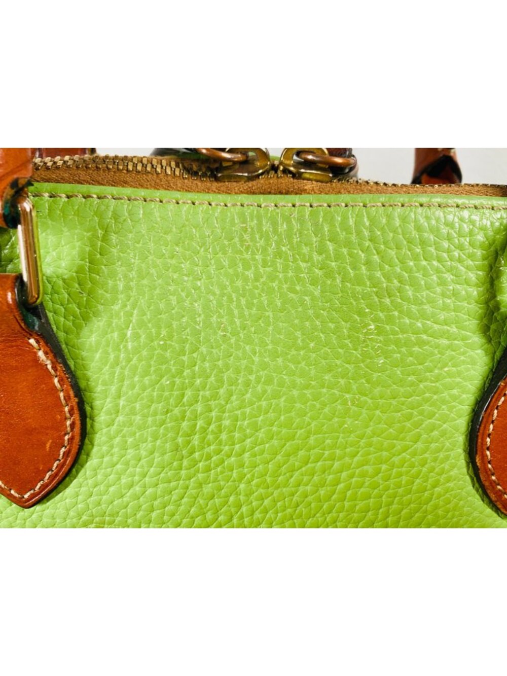 Vintage Dooney & Bourke Zip Zip Satchel Green & Brown Leather Handbag - Picture 13 of 16